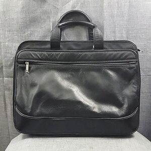 MORI Black Leather Briefcase / Computer Bag w/ Pockets, compartments, zippers